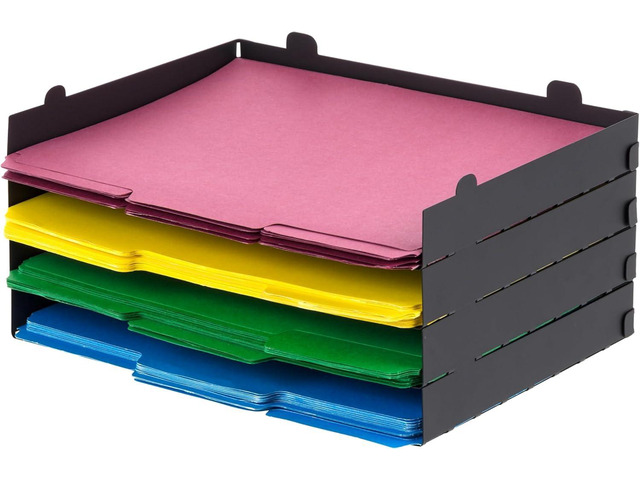 4-Pack Stackable Metal Letter Tray Organizer, Black Organize classroom papers, assignments and teaching materials with stackable trays for...