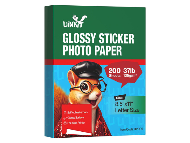 Glossy Sticker Paper for Inkjet Printer, 8.5 x 11Inches 6.5Mil Printable Self Adhesive Photo Paper Priner Sticker Papers for Inkjet Printer Dries...