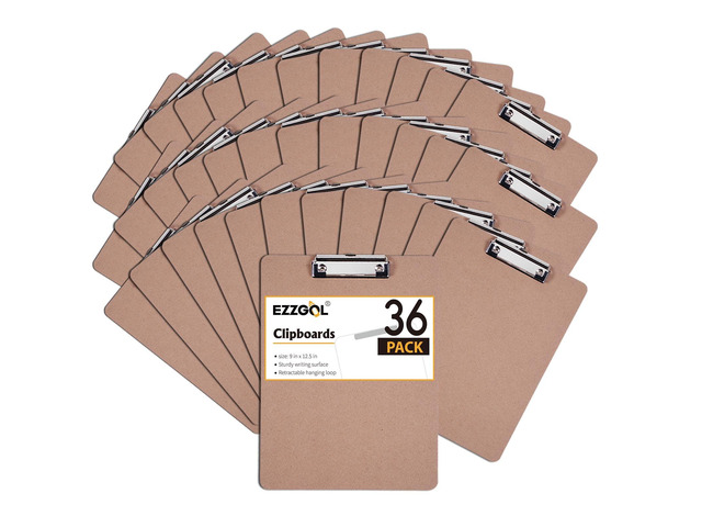 Clipboards Bulk, 36 Pack Letter Size Wood Clipboards, Low Profile Clip, Recycled Hardboard Clipboard with Hang for School Classroom Home