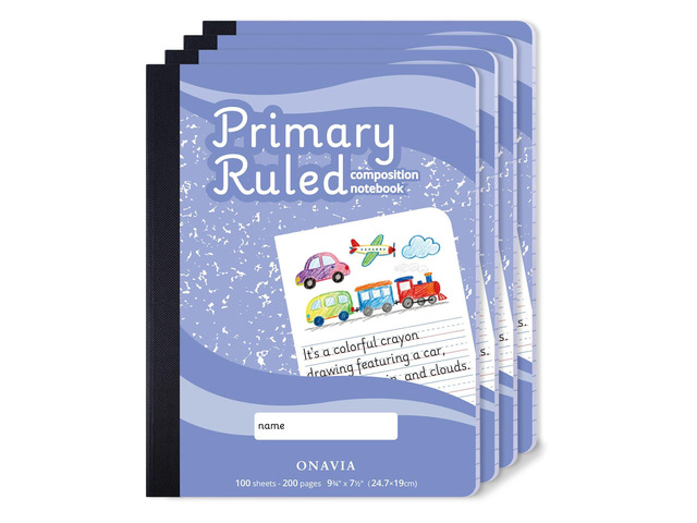 Primary Composition Notebook 4 Pack, Picture Space, 200 Pages Marble 100 ct, 9.75 x 7.5 in, Primary Journal Grades K-2, Picture Space, Writing...