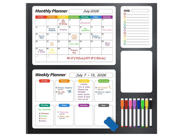 Fridge Calendar, Magnetic Calendar for Refrigerator, 4 Pack, White Fridge Whiteboard for Family Schedules, Meal Plans, Grocery Lists, Reminders,...