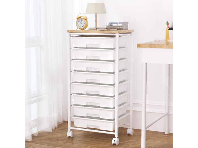Rolling Cart with 8 Drawers, Storage Drawers Cart with Wooden Tabletop and Lockable Wheels, Craft Storage for Living Room, Office, Classroom, Craft...