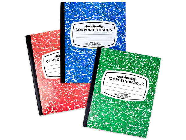 Wide Ruled Composition Notebooks - Pack of 3-100 Sheets 9.75' x 7.5' - Hard Cover Red Blue Green Cute Marble Colors, Bulk Compositon Book Wide...
