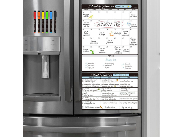Magnetic Dry Erase Monthly Calendar Set - 15.5'x13' Monthly Calendar and 8.5'x13' Menu Board for Fridge - 6 Extra Fine Point Markers Included -...