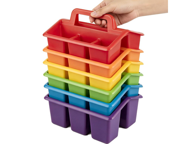 Plastic Caddy With Handle,Protable Classroom Craft Caddy, 6-pack Storage Caddy For Pencil,Pen,Craft Tools (Rainbow Color)