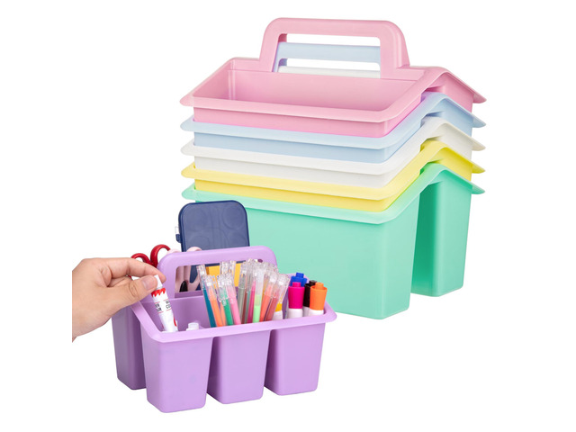 Plastic Caddy With Handle,Protable Classroom Craft Caddy, 6-pack Storage Caddy For Pencil,Pen,Craft Tools (Pastel Color)