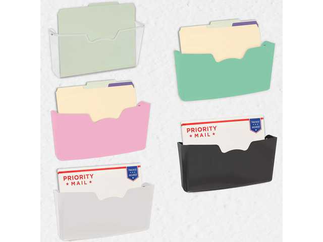 Wall Mount Single Pocket Hanging File Holder, 5-Pack Assorted Colors, Wall File Holder Organizer for Paper and Documents