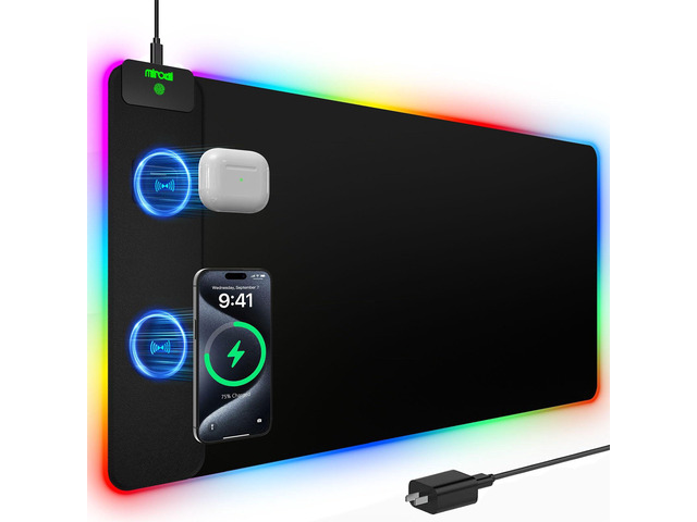 Mouse Pad with 15W Magnetic Wireless Charging, RGB Mousepad for Desk Mat, XXL Desk Pad with 11 Colors 5 Modes, Home Office Keyboard Pad Waterproof...