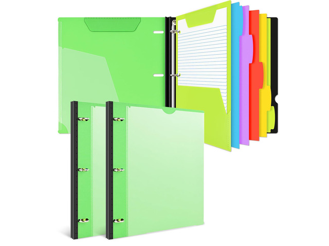 All-in-one Telescoping Binder Notebook - 2PCSRefillable 3 Ring Notebook Binder with 1 plastic movable pocket folder,5 plastic subject dividers and...