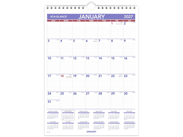 2027 Wall Calendar, Monthly, 8' x 11' Planner, Ruled Daily Blocks (PM12827)