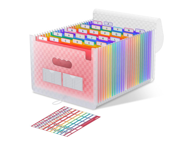 Accordion File Organizer, 26 Pockets Expanding File Folders, Pink Monthly Bill Receipt Documents Organizer, A-Z Colorful Tabs, Letter/A4 Size for...