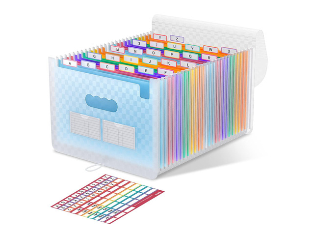 Accordion File Organizer, 26 Pockets Expanding File Folders, Blue Monthly Bill Receipt Documents Organizer, A-Z Colorful Tabs, Letter/A4 Size for...