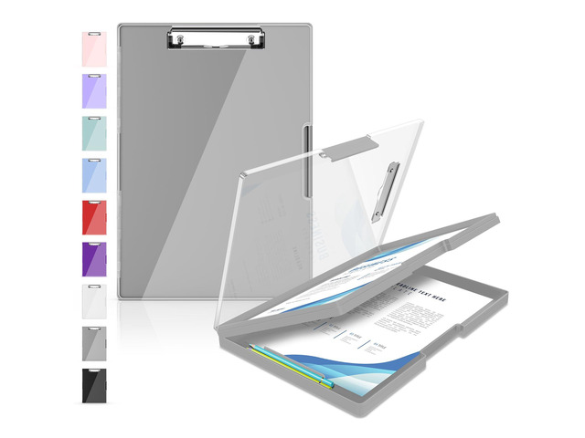 Nursing Clipboard with Storage, Clear Top Clip Boards 8.5x11, Gray Heavy Duty Plastic, Dry Erase, High Capacity, Nurse Essentials, Dental...
