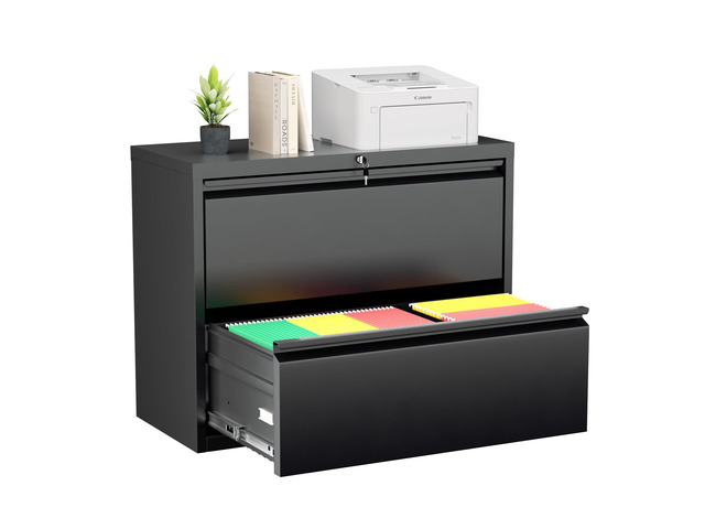 2 Drawer File Cabinet, Black Lateral File Cabinet with Lock,Metal Filing Cabinet for Home Office, Lockable File Cabinets for Legal/Letter/A4/F4...
