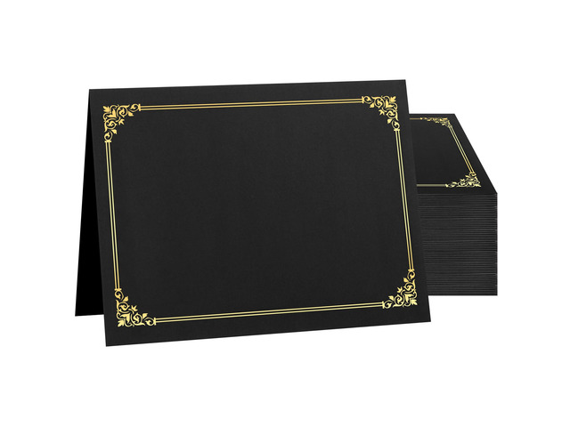 Certificate Holders(Black, 50 Packs), Diploma Covers Gold Foil Border, for Letter Size 8.5x11 Certificates, Cardstock, Document Papers