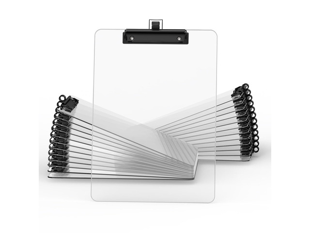 Clear Clipboard with Pen Holder, 8.5 x 11 Clip Boards(25 Pack) Black Low Profile Clip, Letter Size for Classroom, Teacher, Students, School, Office...