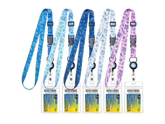 Cruise Lanyard, Retractable Lanyard with ID Badge Holder, 5 Pack adjustable strap, detachable buckle, retractable reel, Waterproof ID holder,...