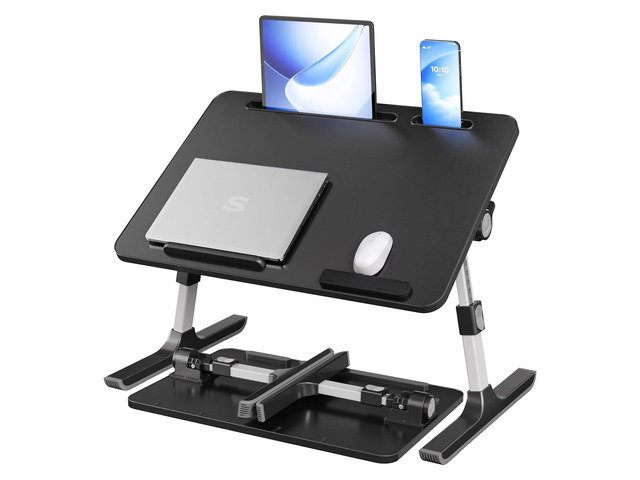 Bed Laptop Desk, Adjustable, 8 Heights, 23.6 x 15.7 Inches Portable Foldable Bed Table, for Bedroom and Living Room, Ink Black, ISLAND Collection...
