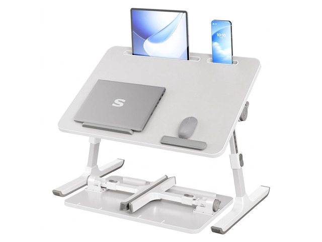 Bed Laptop Desk, Adjustable, 8 Heights, 23.6 x 15.7 Inches Portable Foldable Bed Table, for Bedroom and Living Room, Gray, ISLAND Collection...