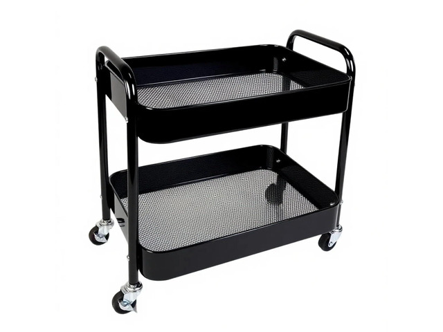 2 Tier Short Rolling Cart with Wheels for Under Desk Storage & Panrty Floor Organizer, Large Capacity Metal Kitchen Utility Cart, Sturdy Makeup...