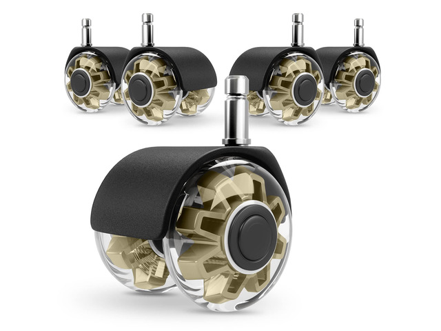 2' Office Chair Wheels Set of 5, Gold Heavy Duty Chair Caster Support 2200lbs, Mute Rubber, Universal Fit 7/16'x7/8' Stem, Smooth Quiet Rolling,...