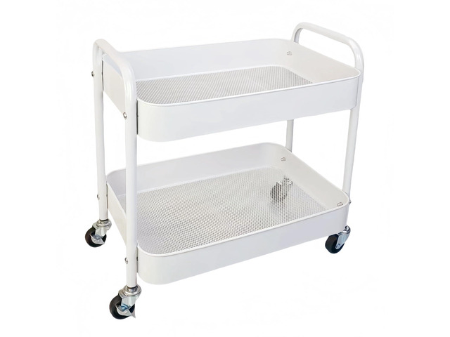 2 Tier Short Rolling Cart with Wheels for Under Desk Storage & Pantry Storage, Large Capacity Metal Kitchen Utility Cart for Small Space, Laundry...