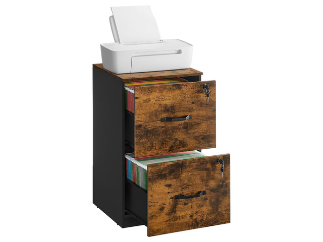 2 Drawer File Cabinet with Locks, for A4, Letter Sized Documents Filing Cabinet for Hanging File Folders, Home Office, Rustic Brown and Ink Black,...