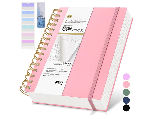 Pink Spiral Notebook Journal,360 Pages College Ruled Notebook, Lined Thick Journals for Women Men,A5 Thick Spiral Journal for Writing,100GSM Paper,...