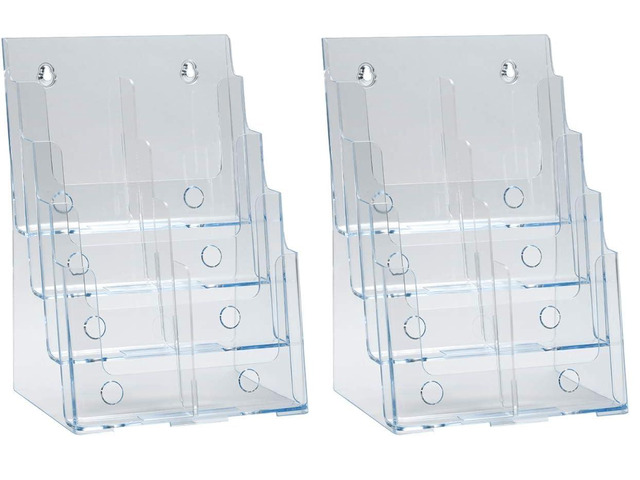 252377, Clear Four-Tier Eight-Pocket Trifold Brochure Holder, Document Holder Desk Organizer for Countertop or Wall Mount Menu Holder Display Stand...
