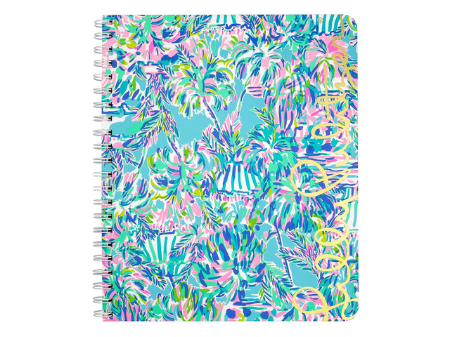 Large Notebook, Cabana Cocktail 11' x 9.5' Blue Spiral Journal with Durable Hardcover, 160 College Ruled Pages, Metal Spiral, and Pocket Page