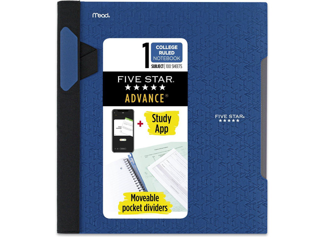 Advance Spiral Notebook + Study App, 1 Subject, College Ruled Paper, 8-1/2' x 11', 100 Sheets, Spiral Guard, Movable Tabbed Dividers, Color...