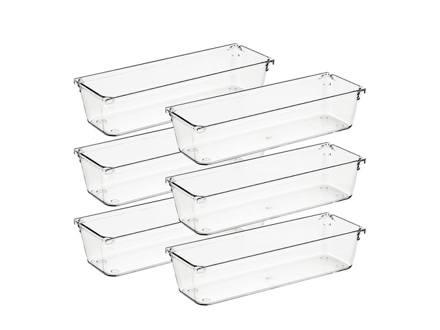 6 Pack Drawer Organizer, 3' x 9' Plastic Storage Bins Acrylic Tray Design, Non-Slip Pads, For Makeup, Jewelry, Kitchen Utensils, Bathroom, Office...