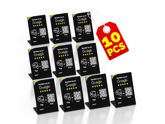 Google Review Stand (10 PCS)- Boost Reviews w/Reusable Google Review Tap Card Stand & QR Code Stand -No App, No Subscription-Android & iPhone...