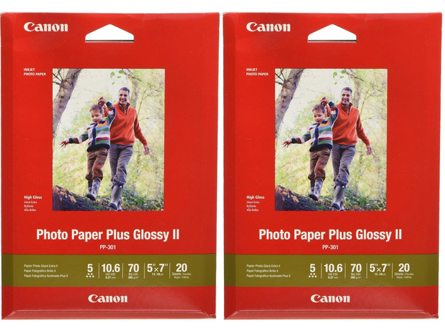 Ink 1432C002 Photo Paper Plus Glossy II 5' x 7' 20 Sheets (Pack of 2)