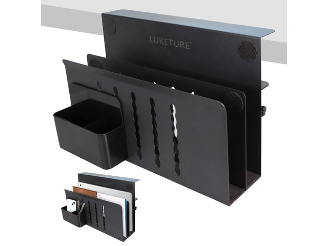 Desk Side Storage, 2 Tie Laptop Holder No Drill Clamp On Organizer Steel Side Desk Organizer, Clamp on Laptop Mount with Pen Holder, Hanging...