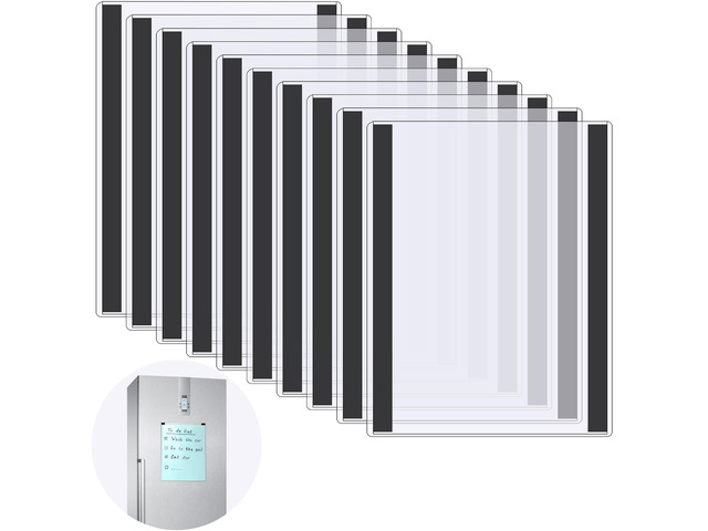 10 Pcs 8.5'' x 11'' Rigid Magnetic Sign Holders - Clear Plastic Document Frames with Magnet Borders for Letter Size Posters - Perfect for Home,...