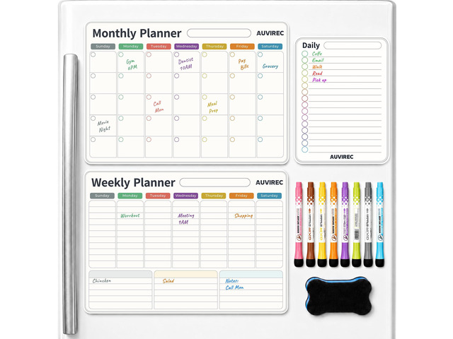 Magnetic Calendar for Refrigerator, Fridge Calendar 3-Pack Monthly Weekly Daily Dry Erase Calendar Planner Set with Nano-Tech Surface, 17'x12'...