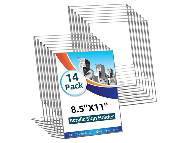 14 Pack Acrylic Sign Holder 8.5x11 Inches, Clear Tabletop Plastic Paper Display Stand, L-Shape Vertical Menu Holder Stand, Photo Picture Frame...