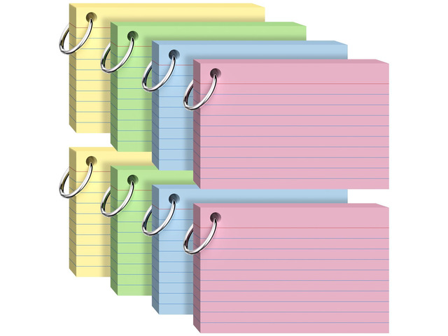 Index Cards 4x6 with Ring, 320 Sheets, Ruled Colored Flash Cards for Effective Studying and Note-Taking, Note Cards, Essential School Supplies for...
