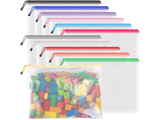 12 Pack B4 Mesh Zipper Bags, Color Coded School & Craft Organizer Reusable B4 Pouches Organize School, Craft & Puzzle Projects; 12 Colorful Bags...