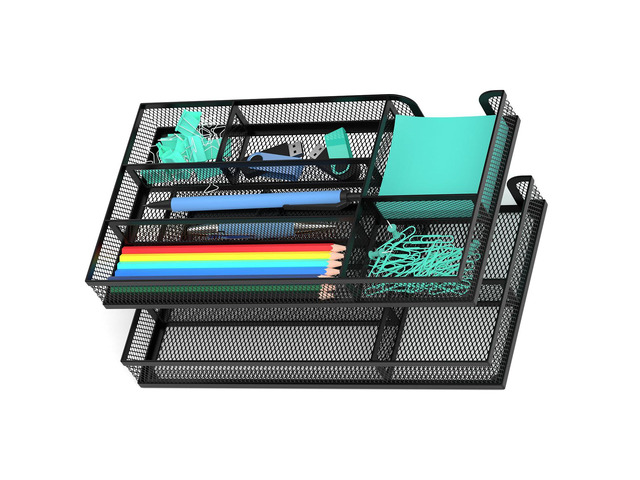 Desk Drawer Organizer, Metal Mesh Dividers Organizer (Blak-2P, Small)