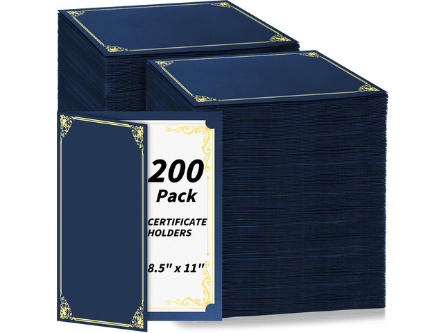 200 Pack Navy Blue Certificate Holders 8.5x11 Diploma Covers Folders Premium Gold Border, Certificate Document Covers, Award Holders for...