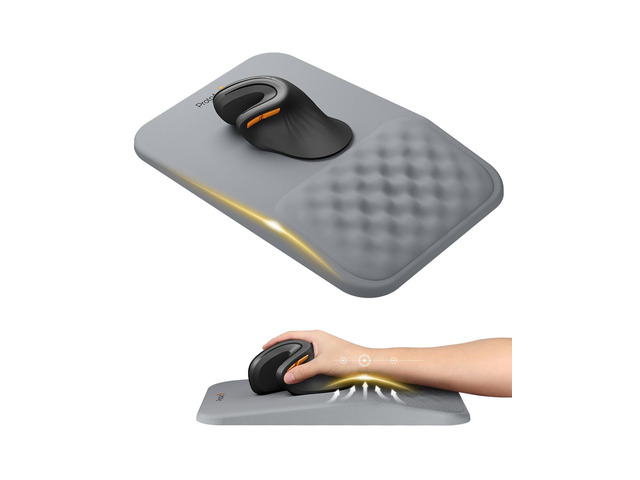 MP50 Ergonomic Mouse Pad with Wrist Support, Lycra Surface, Gray 8° slope & massage points, soft memory foam, Large 12x8 Inches, Non-slip base....