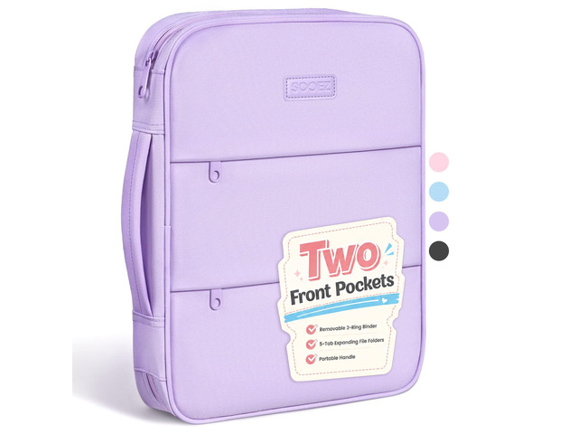 Cute Zipper Binder Bag, 1 Inch Binders 3 Ring O-Ring with Handle 5-Tab Divider Accordion File Organizer, 500-Sheet Capacity Three Ring Binder,...