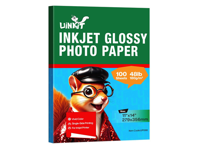 180gsm Glossy Photo Paper 11x14 Inches - 100 Sheets for Dye Ink Quick Dry, No Smudging Single-Sided Pro Finish, Thick 48lb No Curling