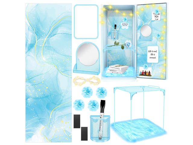 17 Pcs Blue Locker Organizer Kit, Includes Locker Magnetic Wallpaper, Locker Shelf, Blue Magnetic Mirror, Magnetic Pen Holders and Organizing...