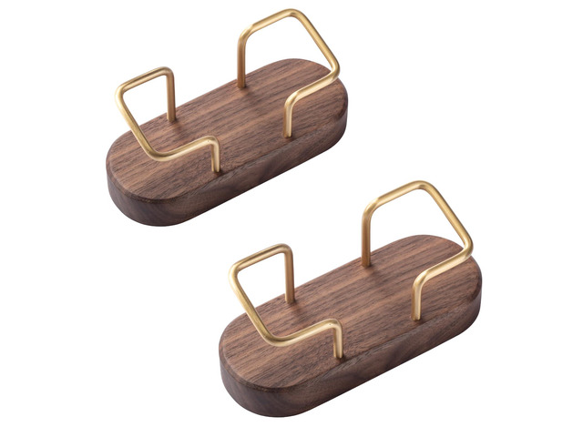 Walnut Business Card Holder for Desk, 2 Pack Wooden Creative Tabletop Display Stand, Ideal Business Card Organizer for Office Desktop