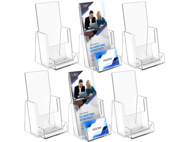 Acrylic Brochure Holder Flyer Display Stand 4 x 9 Inch, 6 Pack Built-in Business Card Holder, Clear Acrylic, Holds Brochures, Flyers, Menus,...