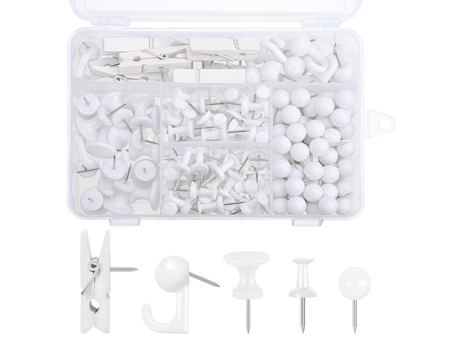200 Pcs Push Pins for Bulletin Board, Thumb Tacks for Cork Board White, Reusable, 5 Style Thumbtacks for Wall Maps Pictures Office Back to School...