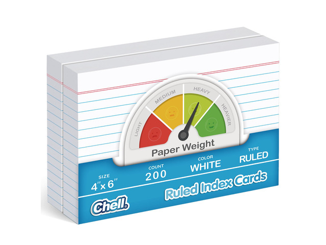 Heavyweight Index Cards 4x6, 200 Count, White Color, Ruled 65 lb. Cover Weight, Ruled Front and Blank Back, Easy Writing, Not Easy to Penetrate Ink